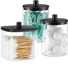 Glass Qtip Holder Dispenser - 3 Pack, Bathroom Decor and Organizer, Black