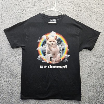 Mad Engine Funny Cat T Shirt U R Doomed Rainbow Clouds Men Large New
