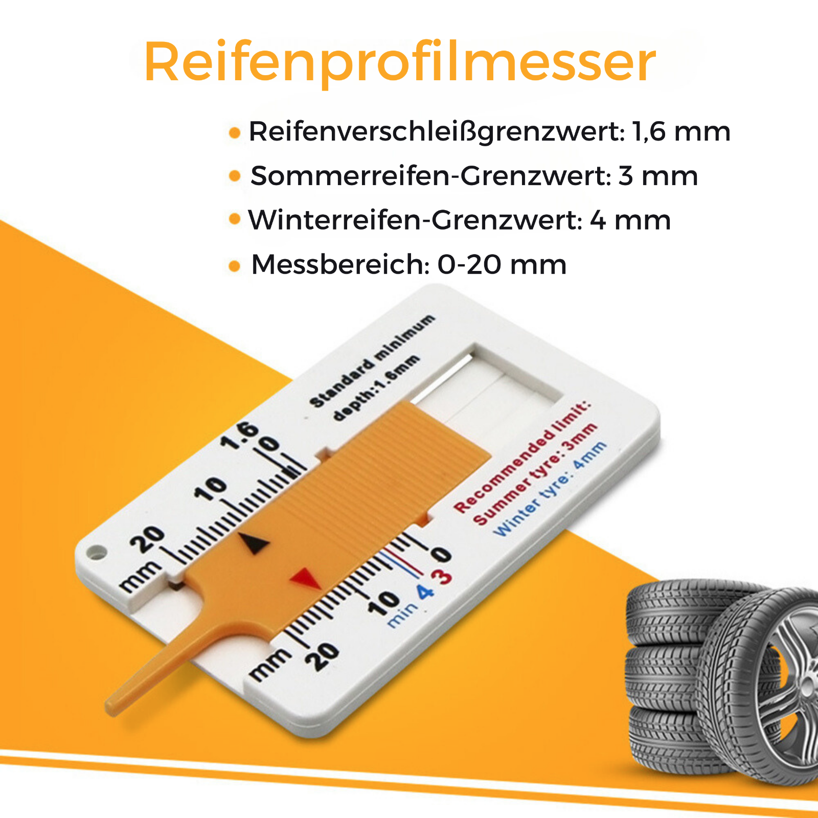 Profiltiefenmesser Edelstahl - Reifenprofilmesser 0-11mm Für Auto & Motorrad