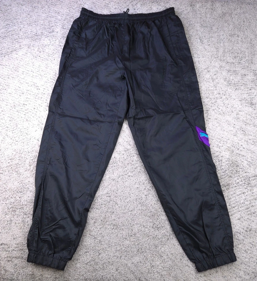 De Colección Puma Pantalones de Pista Hombres Grande Cremallera Tobillo Nylon Ligero Negro Púrpura Aqua Usado en Excelente Condición Foto 2 de 4