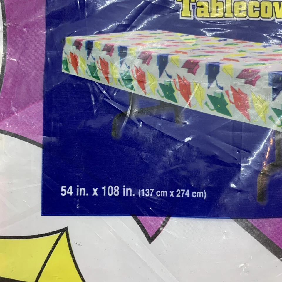 Graduation Grad Hat Plastic Disposable Table Cover 54 X 108 inch - Image 2 of 2