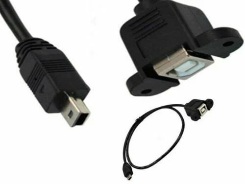 Mini USB 5pin Male to USB-B 2.0 Female with Panel Mount Printer Cable 50cm  - Image 2 of 3