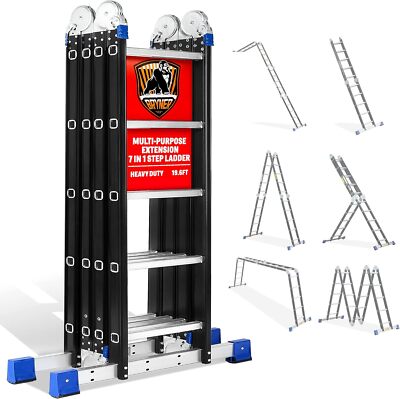 Bryner Folding Step Ladder,19.6ft ,7in1 Multi-Purpose Folding  Extension Ladders