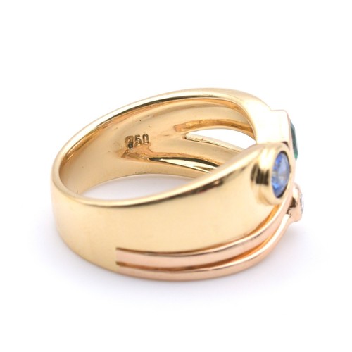 Cadeaux Ring With Sapphire, Emerald, Diamond IN 750er/18 KT Gg - 第 6/7 張圖片