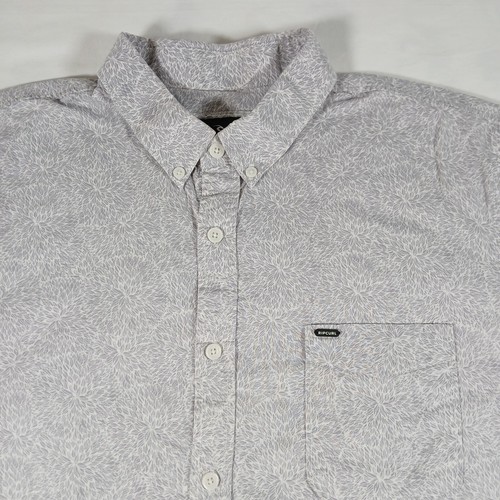 Ripcurl Shirt Medium Mens Gray White Button Up Short Sleeve Collared Floral
