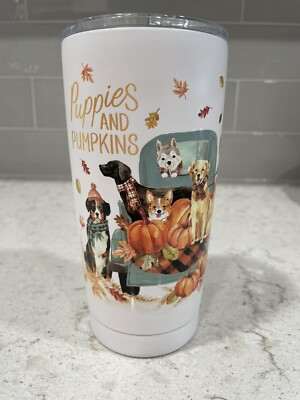 #ad PUPPIES amp; PUMPKINS Fall Dogs Steel Tumbler Golden Retriever Corgi Husky Labrador $21.99
