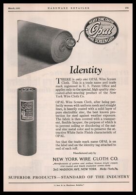 1928 New York Wire Cloth Co Opal Zinc Coated Wire Screen Cloths Vintage Print Ad