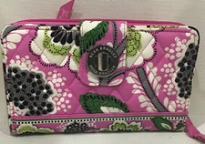 Vera Bradley Turnlock Wallet Pink Paisley Storage Zip Clutch Excellent Condition