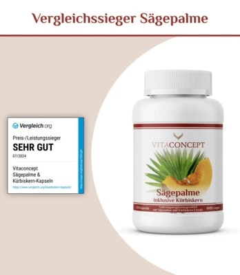 VITACONCEPT Sägepalme & Kürbiskern (5% Phytosterole) | 500 mg pro Kapsel | 120 Kapseln | NEU