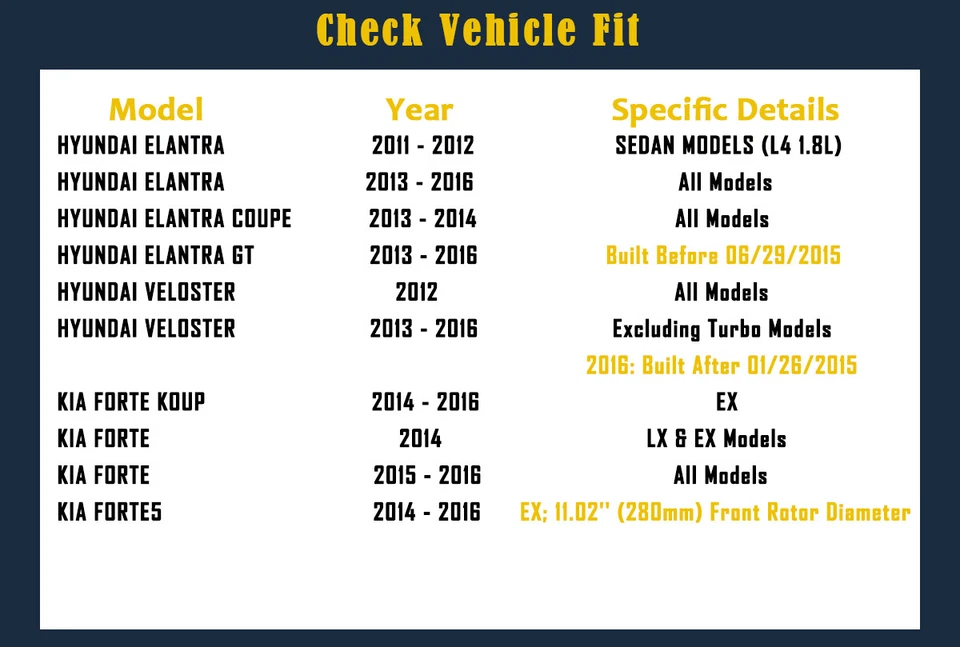 Pastillas de rotores de freno delanteras y traseras de 280 mm aptas para Hyundai Elantra Kia Forte Foto 2 de 4