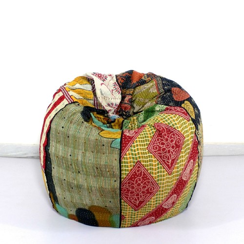 Pouf ottomano cotone floreale Kantha hippie bohemien decorazione casa sacchetto fagioli - Foto 1 di 5