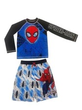 Marvel Spiderman Boy's 2-Piece Long Sleeve Rash Guard Swim Short Set Size 6