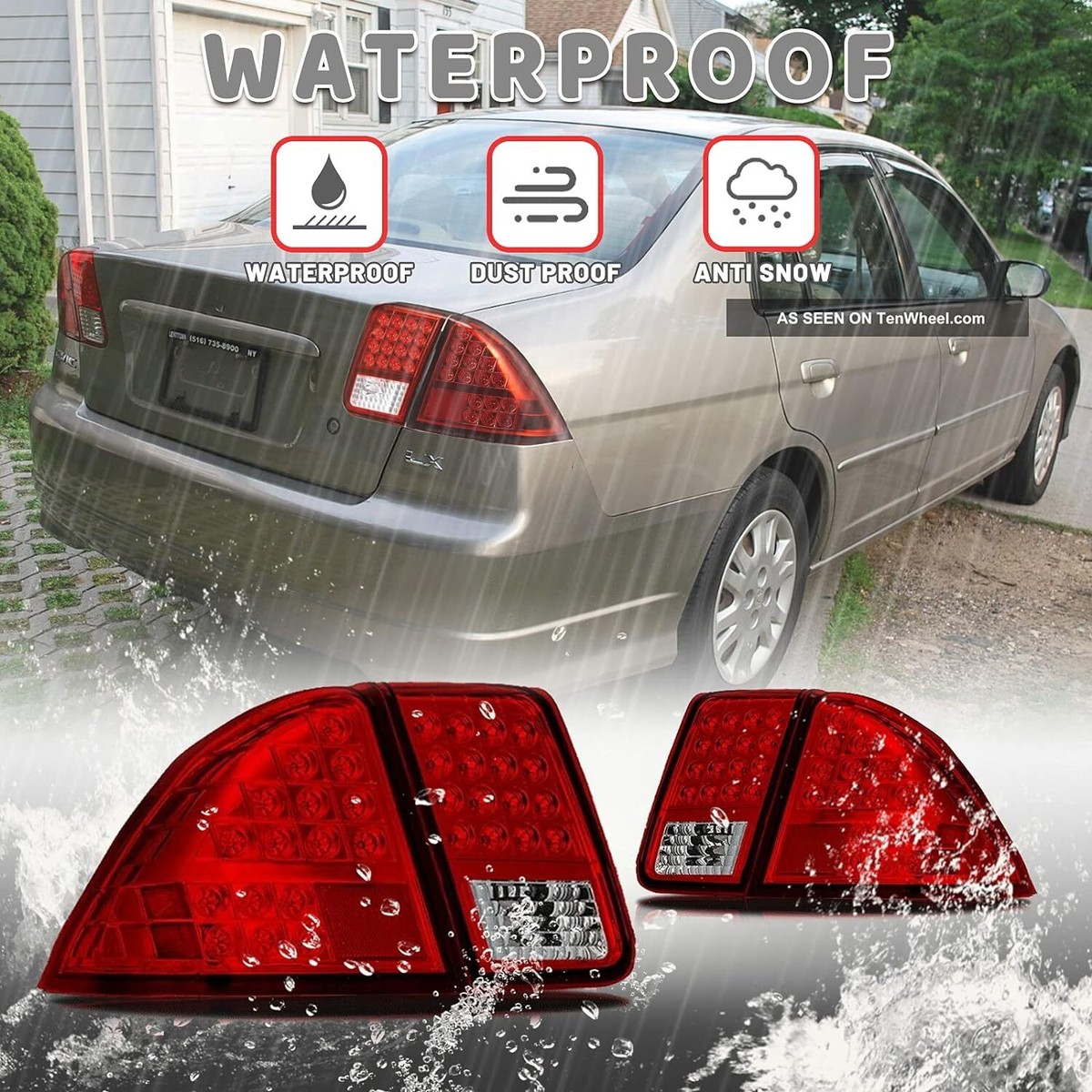 LED Tail Lights For 2001-2005 Honda Civic 4dr Sedan