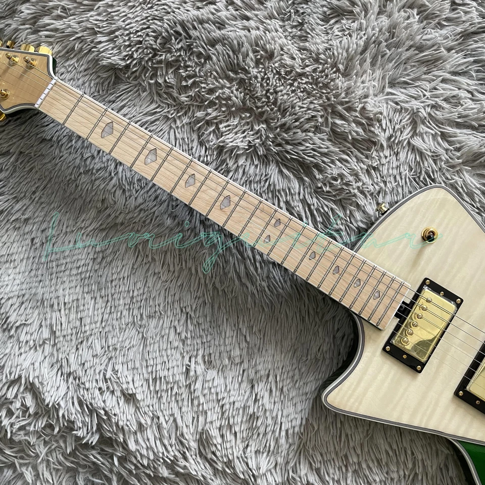 Left Handed Green Musician Electric Guitar HH Pickups Maple Fretboard Gold Parts - Image 3 of 4
