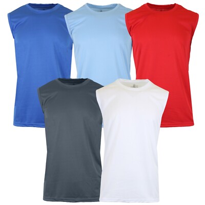 Men's Sleeveless Moisture Wicking Active Muscle Tees Gym Lounge Running (5-PACK)