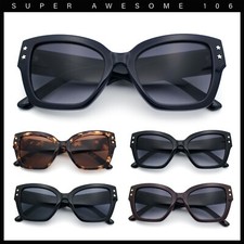 Womens Star Stud Thick Temple Plastic Horned Cat Eye Fashion Sunglasses