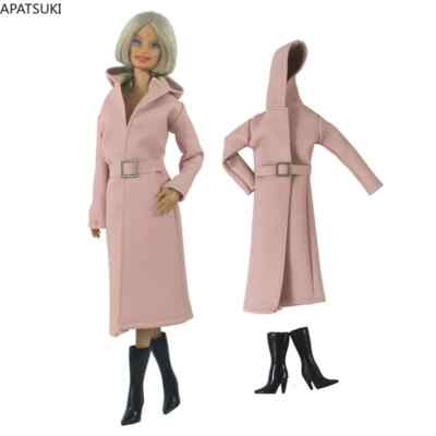 Rosa Leder Kapuzenpullover für Barbie Puppe Outfits Jacke Gürtel Stiefel Zubehör