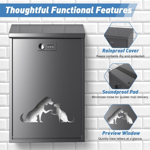 Post Boxes Wall Mounted Waterproof Steel Mailbox Modern Delivery 40×25×10cm NEW - Picture 3 of 7