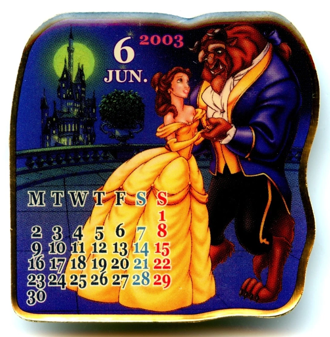 Japan Mickey & Pals Shops - 2003 Calendar Series - Beauty & The Beast Pin ( June) | eBay