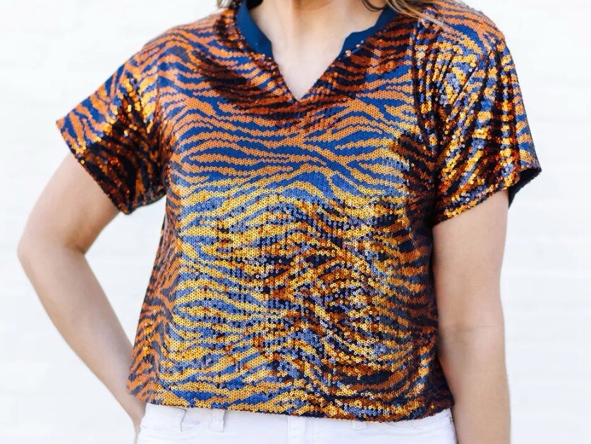 Mary Square Diane Top | Tiger Stripe Navy Orange Size Large