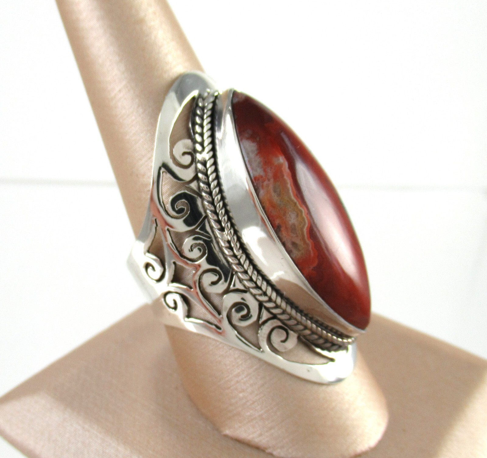 .925 Sterling Silver Statement Ring Carnelian Aga… - image 2