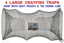 4 LARGE RT CRAYFISH TRAPS+LINE PRAWN CRAB BAIT CAGE KEEP DROP NET LOBSTER POT