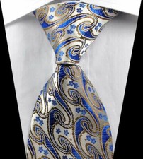 Hot Classic Paisleys Brown Blue JACQUARD WOVEN 100 Silk Men's Tie Necktie