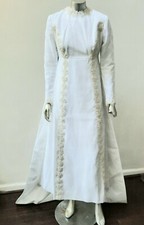 VTG IVORY LACE COTTAGECORE DETACHABLE TRAIN SATIN 2 PC MAXI WEDDING DRESS sz M