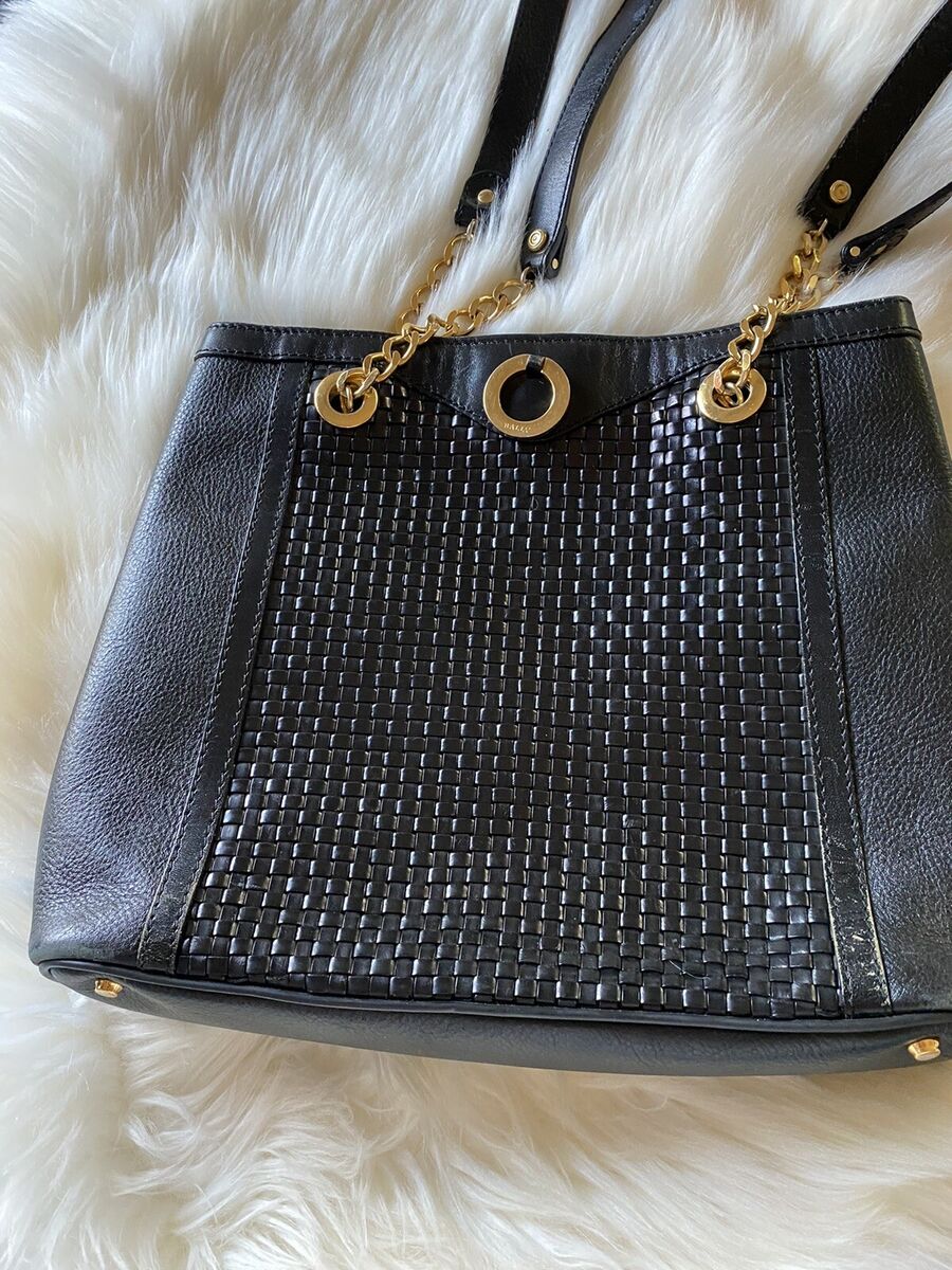 Vintage Bally Black Woven & Pebbled Leather Shoulder Tote Vintage Bally Black Woven & Pebbled Leather Shoulder Tote