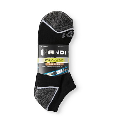 AND1  Men's Pro Platinum No Show Socks 6-Pack '' FRESH~HIGH PERFORMANCE ''