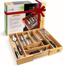 Pristine Bamboo Silverware Tray for Drawer Organizer - Kitchen Drawer Organizer