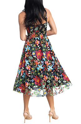 Dress the Population Maren Black Multi Floral Embroidered Fit /Flare Dress  Sz S | eBay
