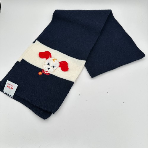 VTG Astro Campagnolo Scarf Kids Wool Blend Blue White Stripe Embroidered Dog - Picture 3 of 5