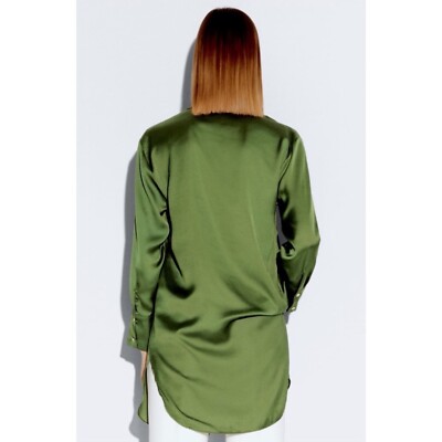 green emerald velvet dress ZARA. Green satin shirt with jeweled buttons. TM – Hibuy market main image 1