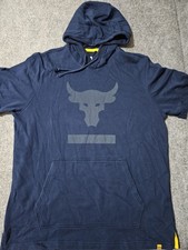 Under Armour Project Rock Terry Short Sleeve Blue Pullover Hoodie Size L