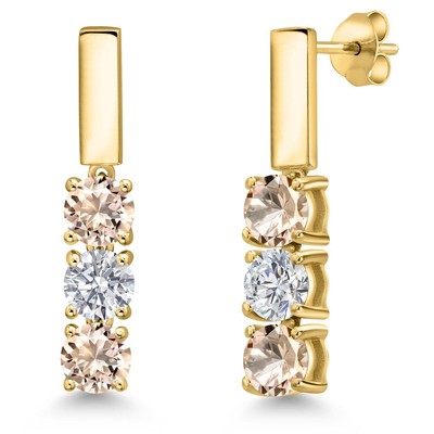 1.30 Ct Peach Morganite G/H Lab Grown Diamond 18K Yellow Gold Plated Silver