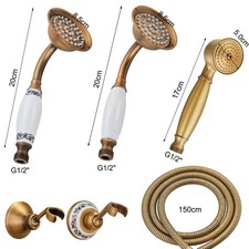 Antique Brass Handshower Ceramic Handheld Head Brass Bracket 150cm Shower Hose