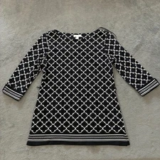 Charter Club Black White A line 3/4 Sleeve Top Casual Blouse Women's Size Medium