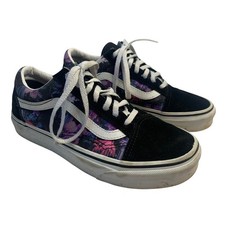 Vans Old Skool Warped Floral Sneakers Shoes Womens Sz 5 Blue Pink Purple Skater