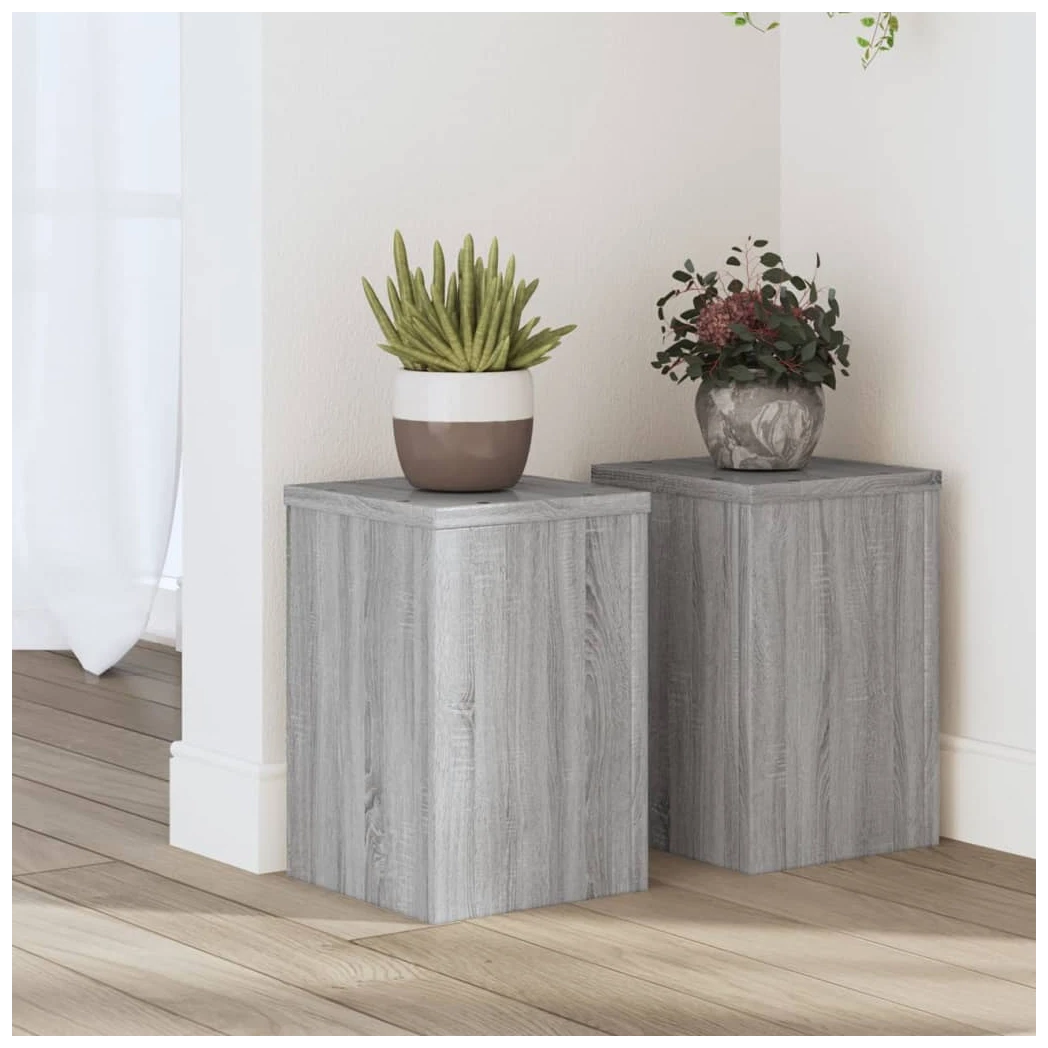 Wooden Plant Stands Set of 2 Grey Sonoma Engineered Wood 20x20x30cm Indoor Mini