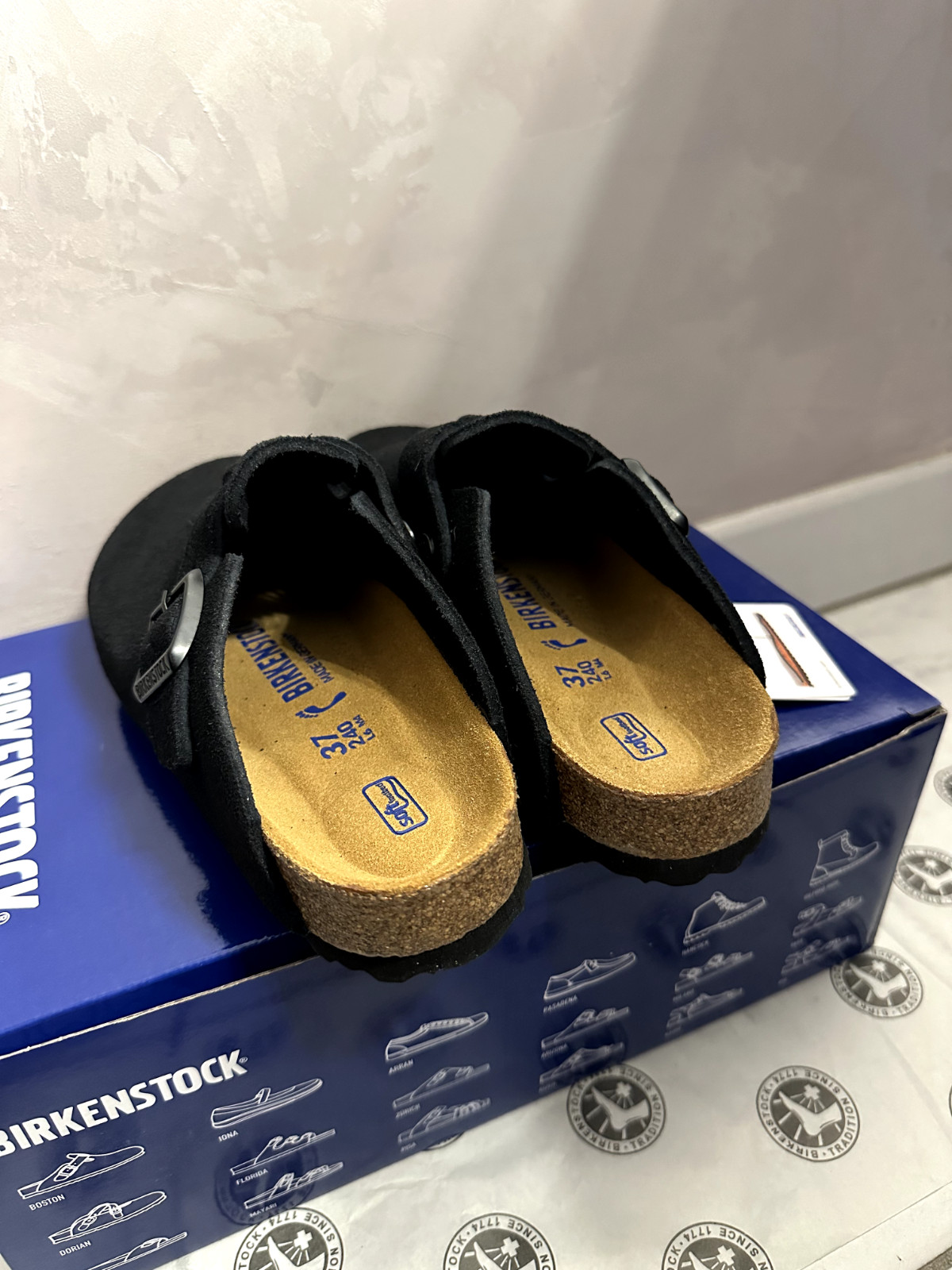 Birkenstock Boston Classic Black Suede Leather Unisex Shoes 37-45 SAME DAY SHIP