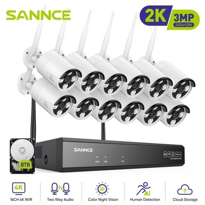 SANNCE 3MP WLAN Überwachungskamera Farbnachtsicht 16CH 4K NVR Zwei-Wege-Audio