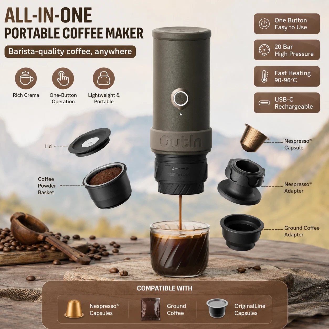 OutIn Mino Portable Electric Espresso Machine
Opens in a new window or tab