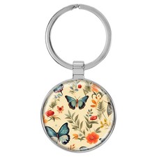 Enthoozies Retro Butterflies Tan Domed Keychain Backpack Pull - 1.5 x 3 Inches