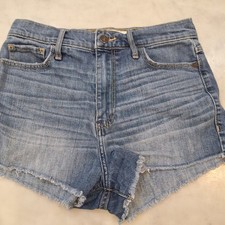 Abercrombie  Fitch Denim Shorts Wom Sz 4 W27 Blue Raw Hem High Rise Cut Offs