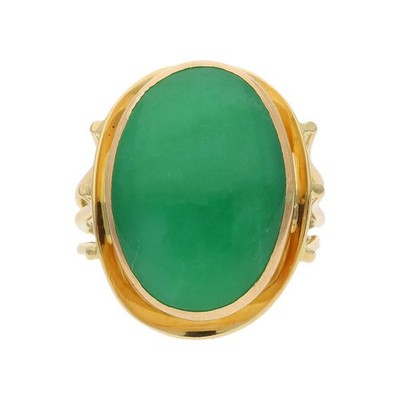Ring 750/000 Gelbgold mit Jade, Handarbeit, getragen 25322743 Größe 54