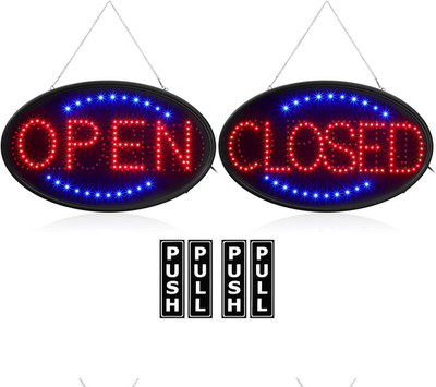 Kanayu 3 Pcs Closed Open LED Neon Sign and Push Pull Stickers Sign Set 23 X 14 I