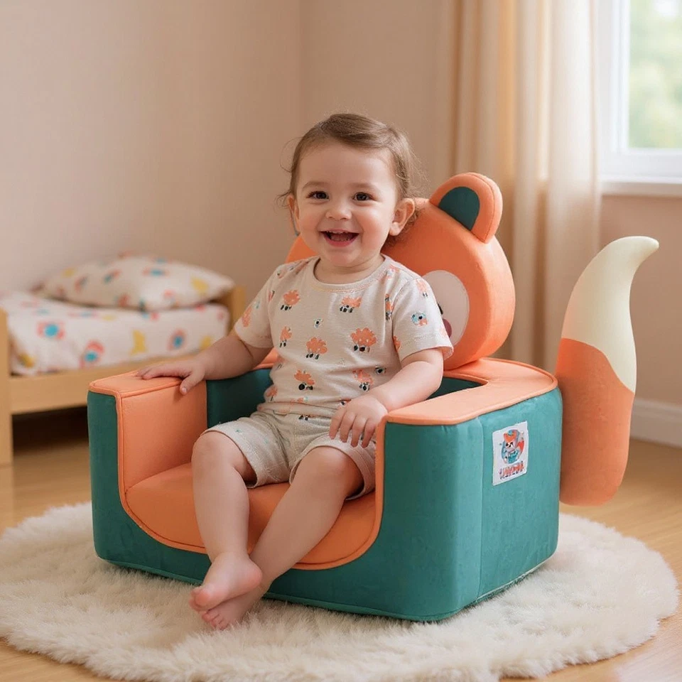 Cadeira infantil TinyHug SnuggleFox 🦊 Kawaii 3D sofá infantil Montessori espuma assento idade - Imagem 2 de 4
