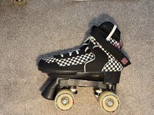 Circle Society: Retro Checker Roller Skates. Size 3-7 Adjustable Black White