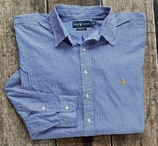 POLO RALPH LAUREN BIG  TALL CLASSIC FIT STRIPED SPORT SHIRT BLUE MENS 2XLT EUC